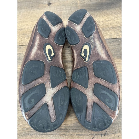 OluKai Moloa Brown Leather Slip On Loafer Collapsable Back Shoes Mens Size 9.5 - Picture 7 of 11